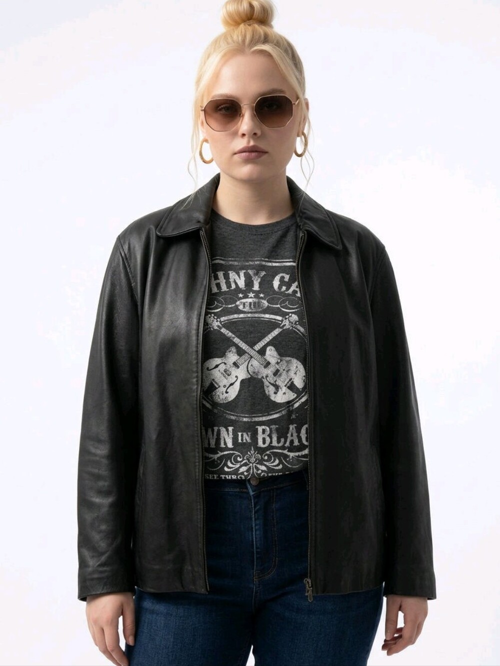 Black Leather Jacket zip - L